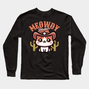 Meowdy Pardner Kawaii Cowboy Cat Long Sleeve T-Shirt